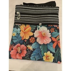NWT Hibiscus Tropical Floral Crossbody Purse Bag 2 Zip Pockets Shoulder Strap